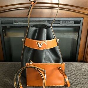 Black Epi Leather Twist Bucket Bag.